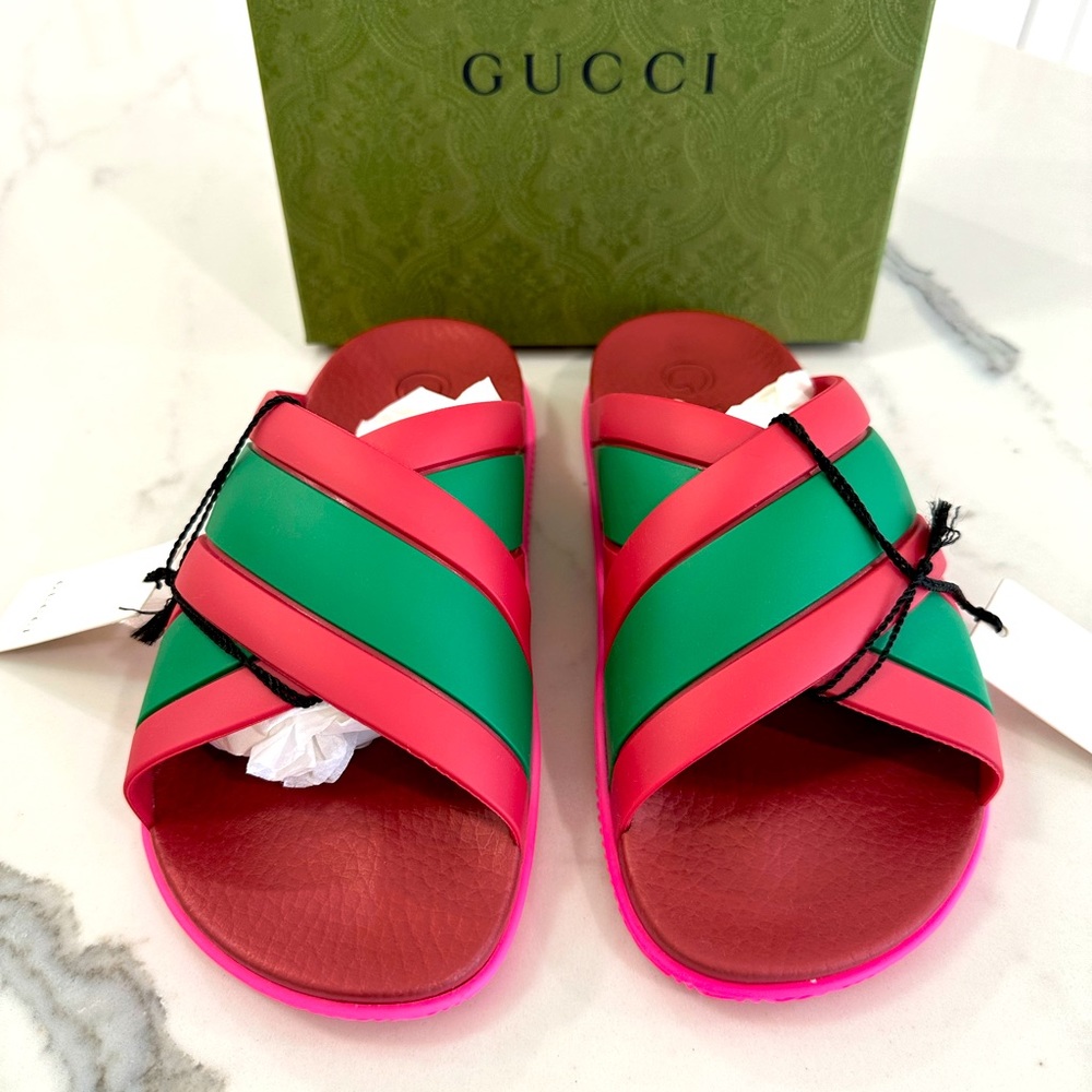 Gucci Rubber Web Stripe Sandals